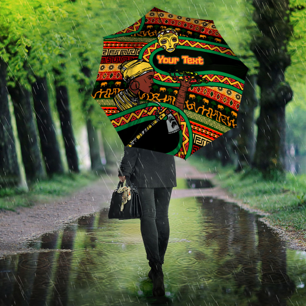 Personalized African 60th Birthday Umbrella Traditional Tribal Pattern Elephant Mask Art