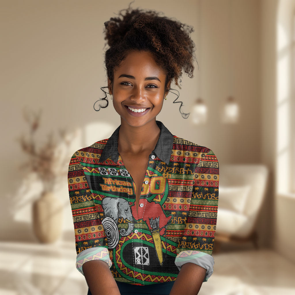Personalized African 60th Birthday Women Casual Shirt Traditional Tribal Pattern Elephant Mask Art