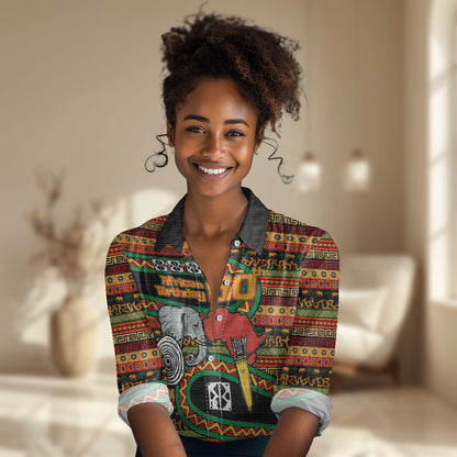 Personalized African 60th Birthday Women Casual Shirt Traditional Tribal Pattern Elephant Mask Art