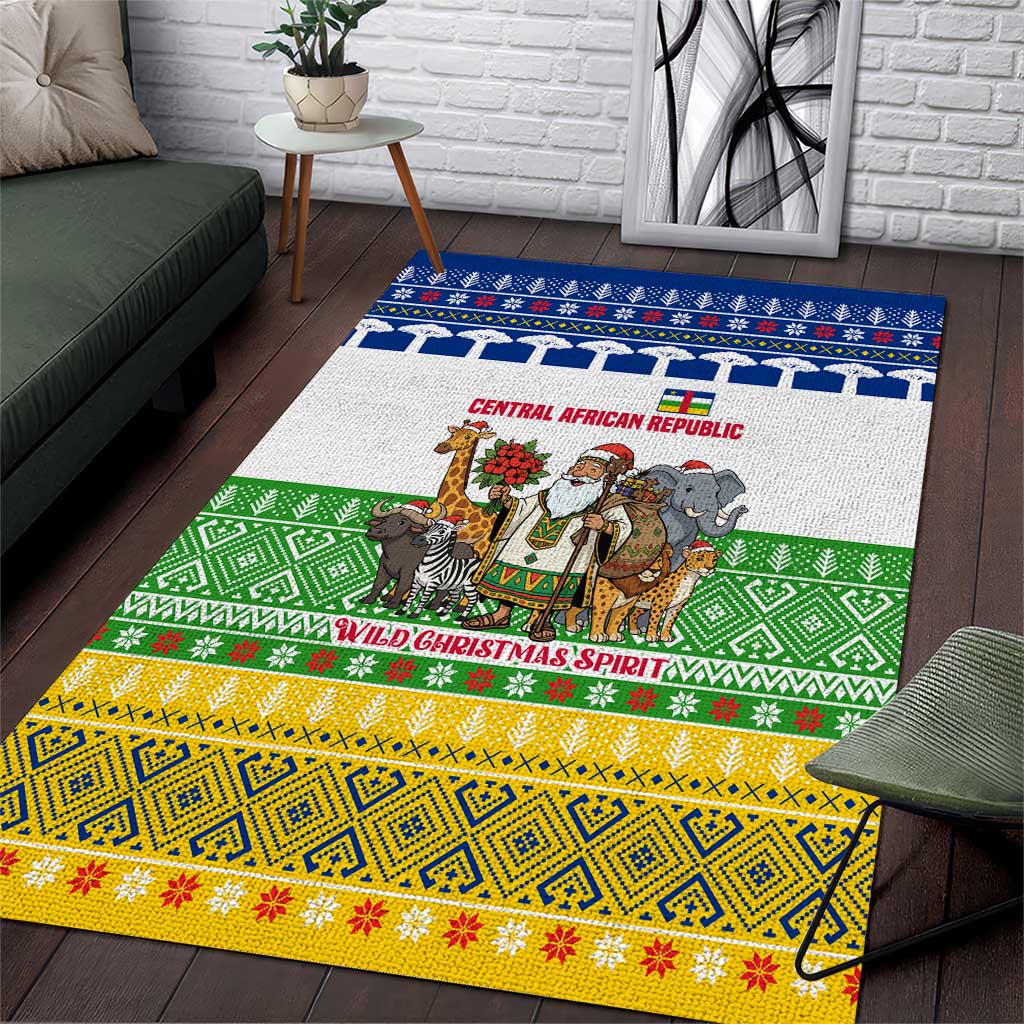 Central African Republic Christmas Area Rug Santa and Safari Animals Baobab Trees Snowflakes - African Pride