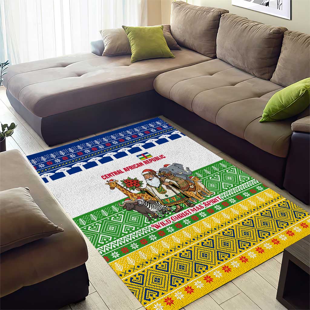 Central African Republic Christmas Area Rug Santa and Safari Animals Baobab Trees Snowflakes - African Pride