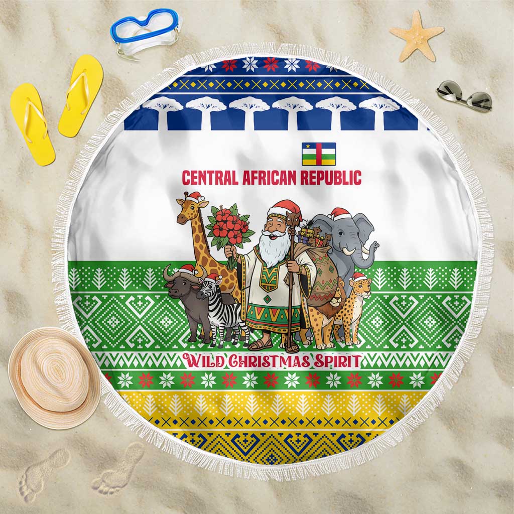 Central African Republic Christmas Beach Blanket Santa and Safari Animals Baobab Trees Snowflakes - African Pride