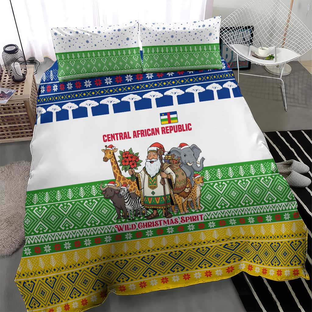 Central African Republic Christmas Bedding Set Santa and Safari Animals Baobab Trees Snowflakes - African Pride
