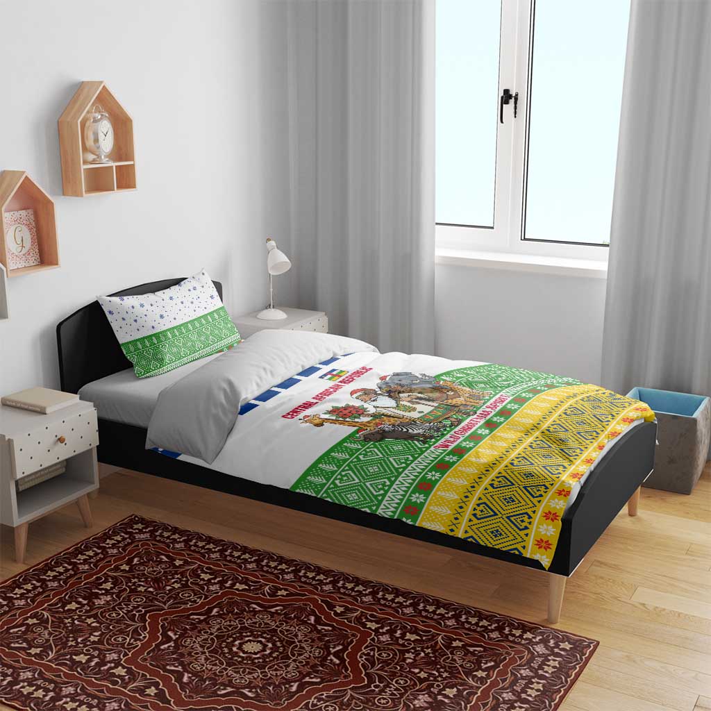 Central African Republic Christmas Bedding Set Santa and Safari Animals Baobab Trees Snowflakes - African Pride