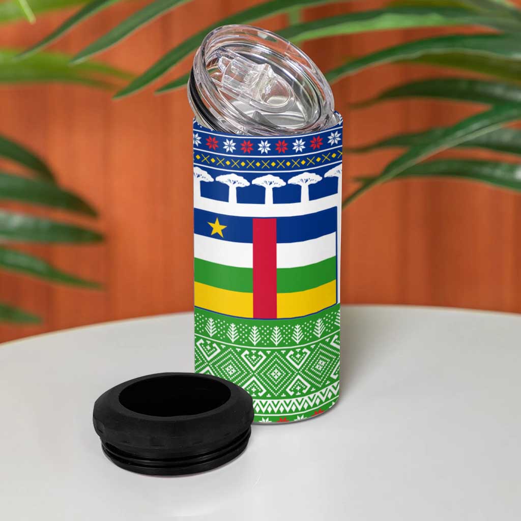 Central African Republic Christmas 4 in 1 Can Cooler Tumbler Santa and Safari Animals Baobab Trees Snowflakes - African Pride