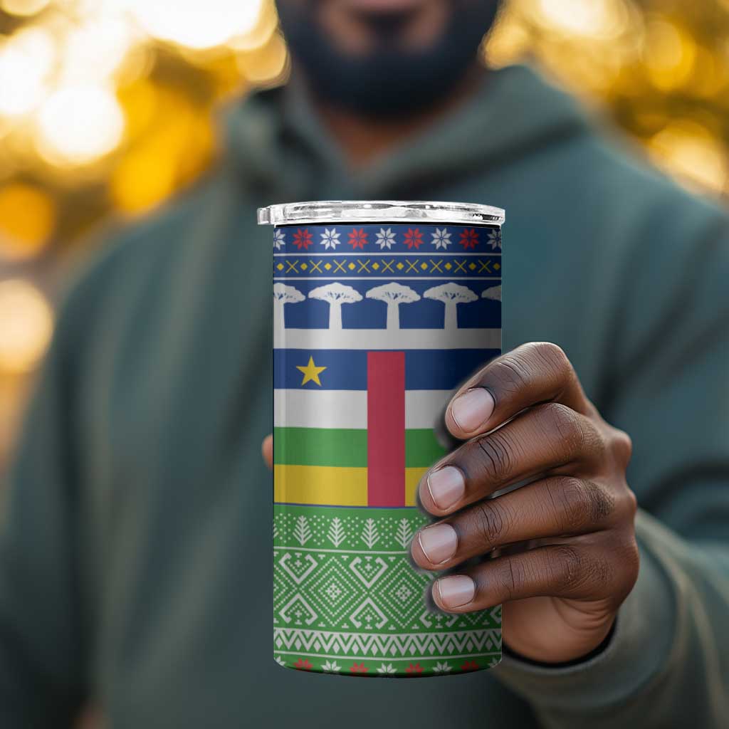 Central African Republic Christmas 4 in 1 Can Cooler Tumbler Santa and Safari Animals Baobab Trees Snowflakes - African Pride