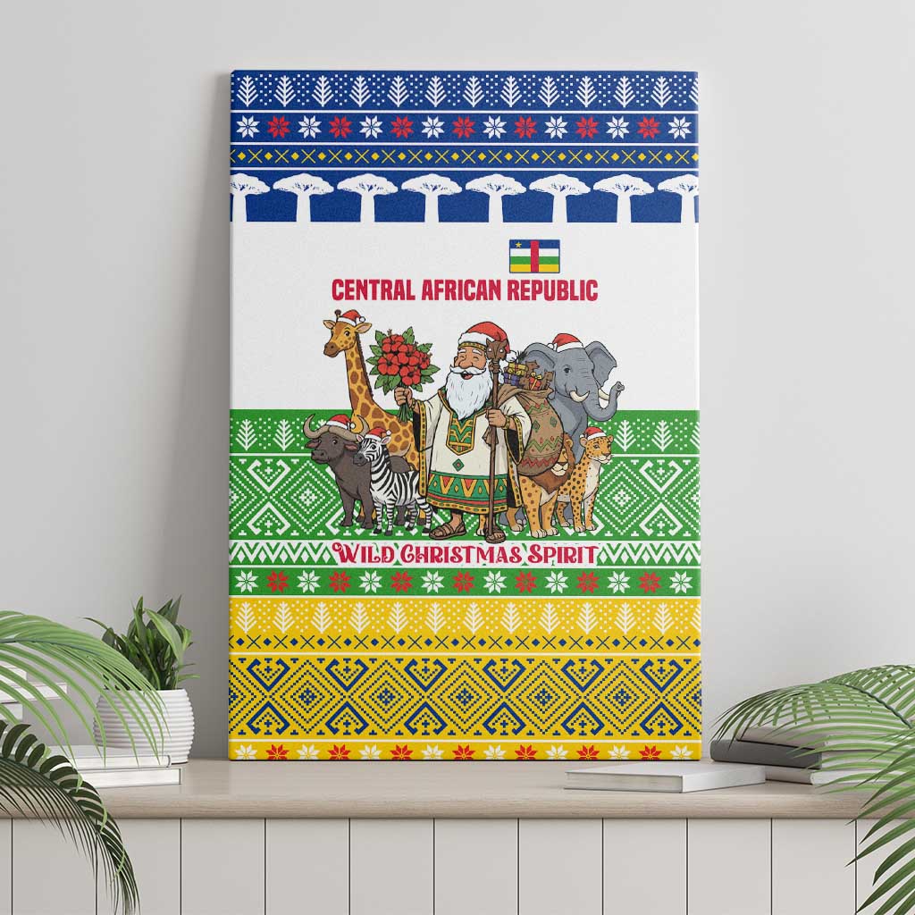 Central African Republic Christmas Canvas Wall Art Santa and Safari Animals Baobab Trees Snowflakes - African Pride