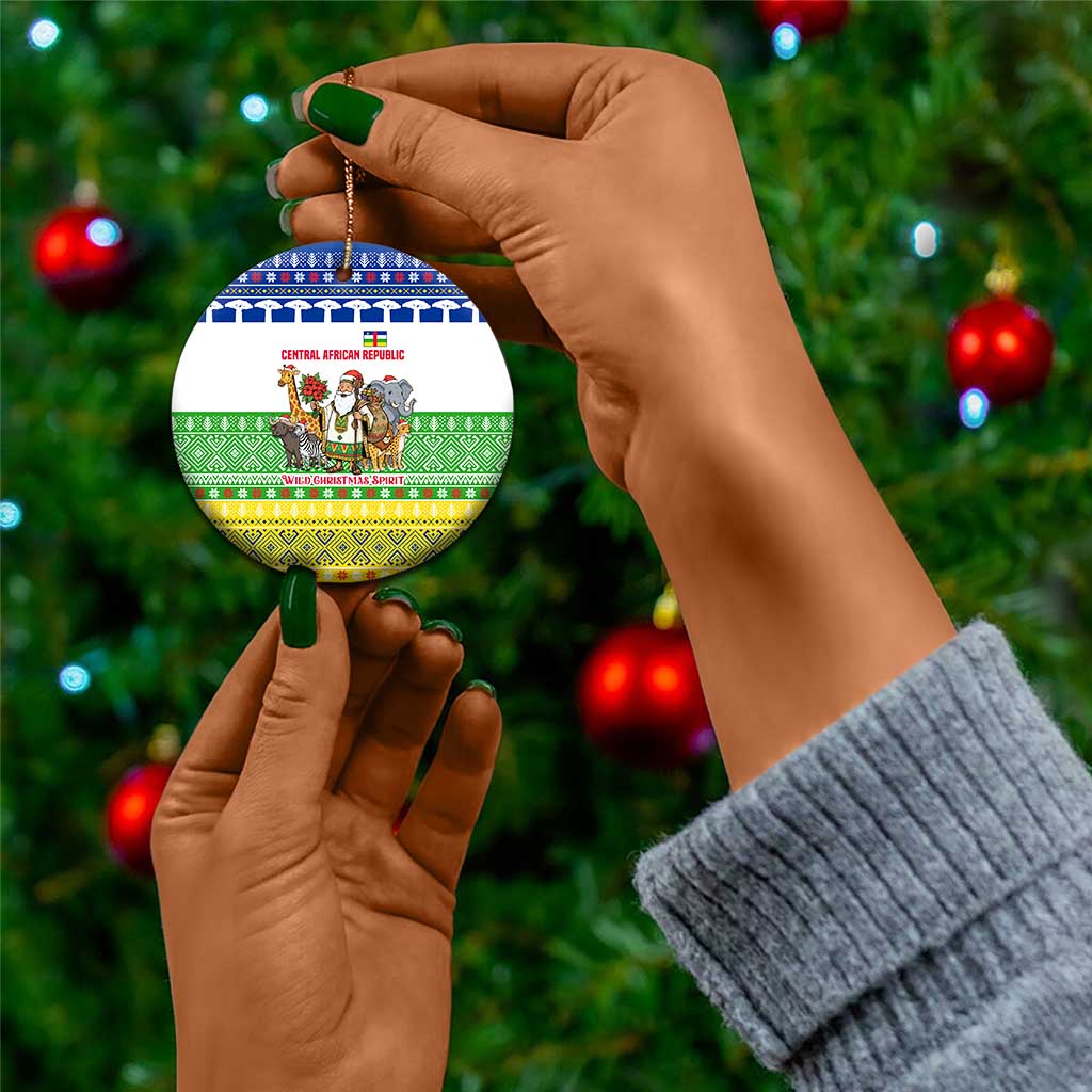 Central African Republic Christmas Ceramic Ornament Santa and Safari Animals Baobab Trees Snowflakes - African Pride