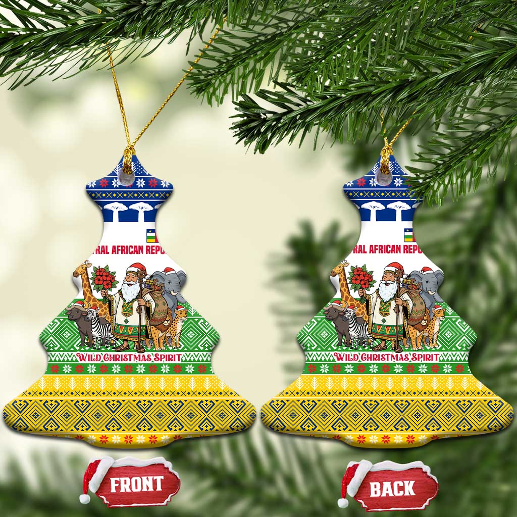 Central African Republic Christmas Ceramic Ornament Santa and Safari Animals Baobab Trees Snowflakes - African Pride