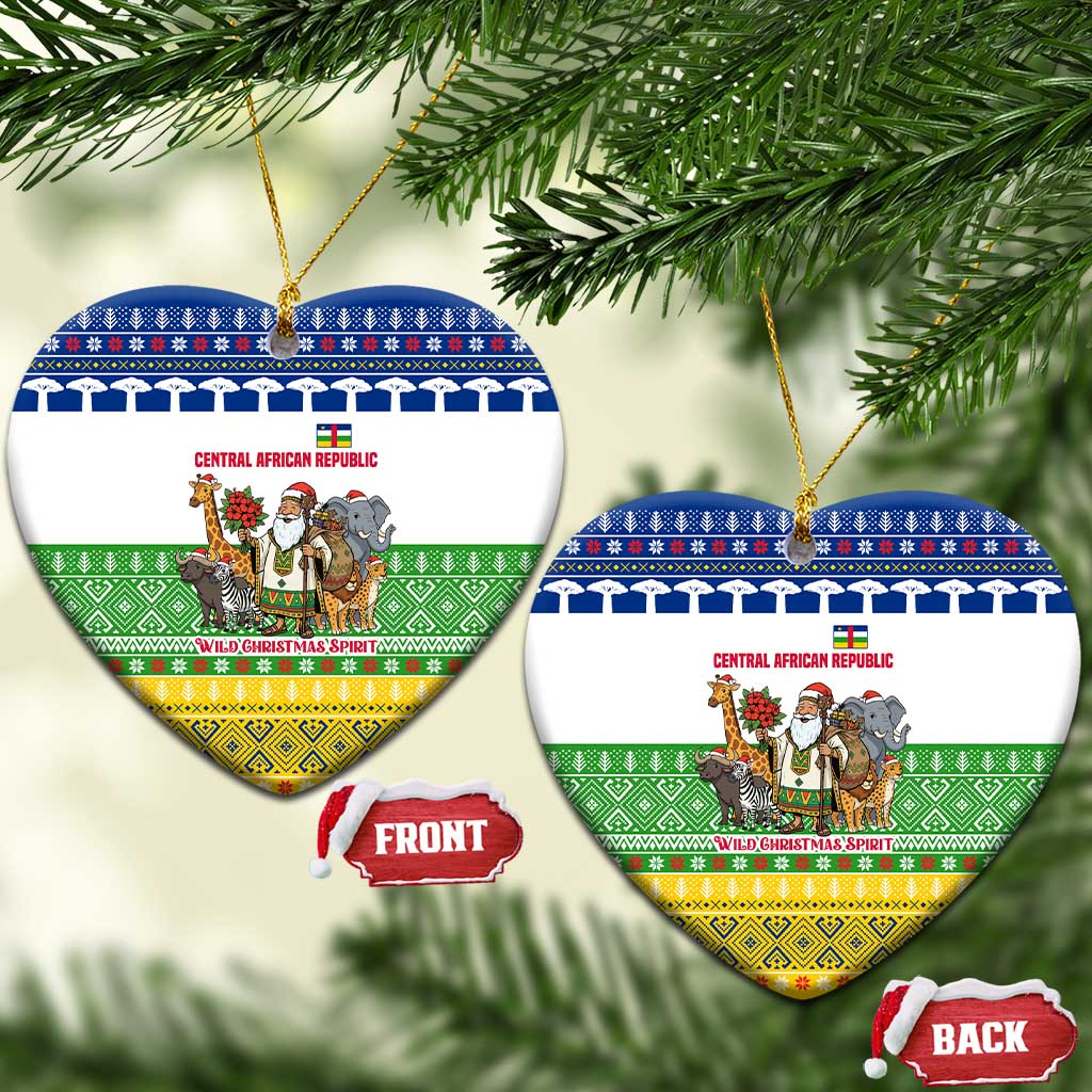 Central African Republic Christmas Ceramic Ornament Santa and Safari Animals Baobab Trees Snowflakes - African Pride