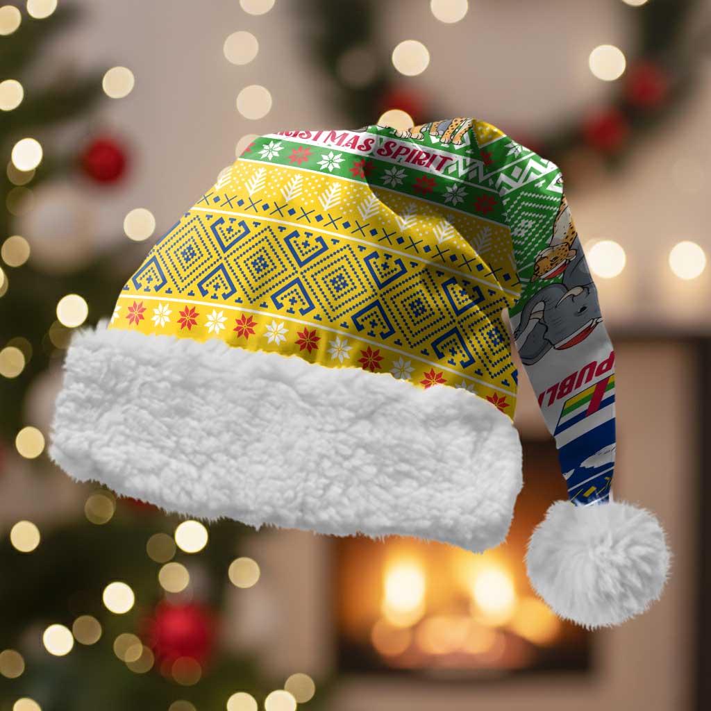 Central African Republic Christmas Santa Hat Santa and Safari Animals Baobab Trees Snowflakes - African Pride