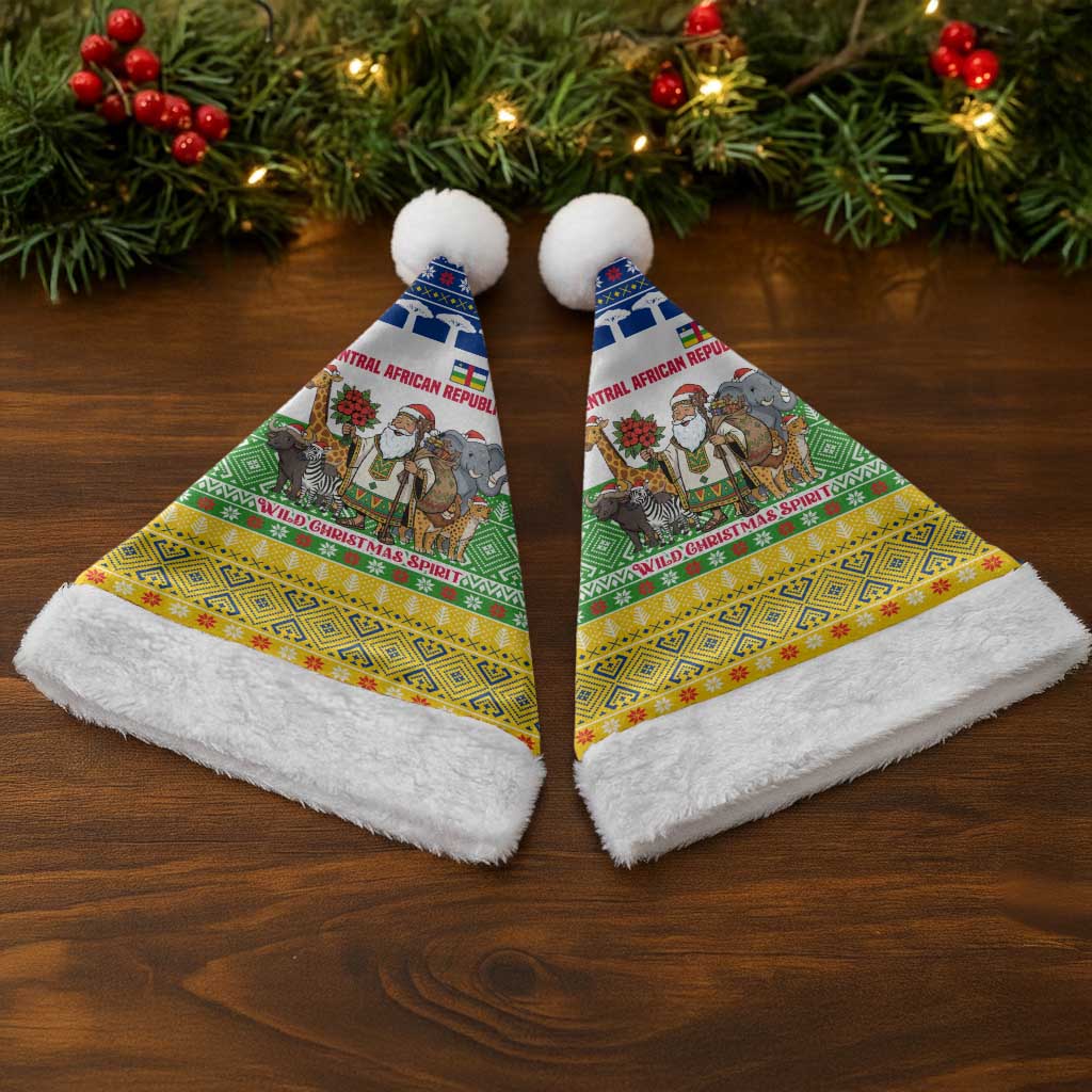 Central African Republic Christmas Santa Hat Santa and Safari Animals Baobab Trees Snowflakes - African Pride