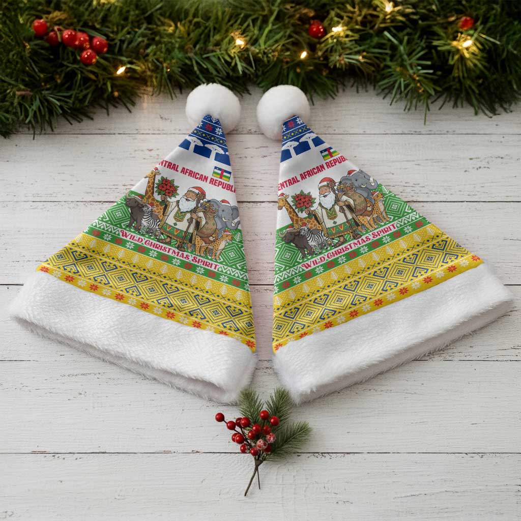 Central African Republic Christmas Santa Hat Santa and Safari Animals Baobab Trees Snowflakes - African Pride