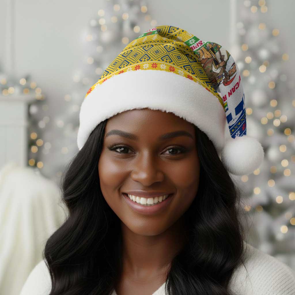 Central African Republic Christmas Santa Hat Santa and Safari Animals Baobab Trees Snowflakes - African Pride