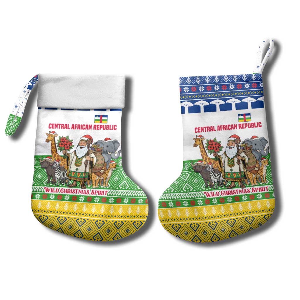 Central African Republic Christmas Stocking Santa and Safari Animals Baobab Trees Snowflakes - African Pride