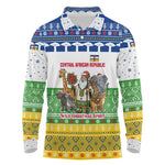 Central African Republic Christmas Long Sleeve Polo Shirt Santa and Safari Animals Baobab Trees Snowflakes - African Pride