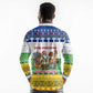 Central African Republic Christmas Long Sleeve Polo Shirt Santa and Safari Animals Baobab Trees Snowflakes - African Pride