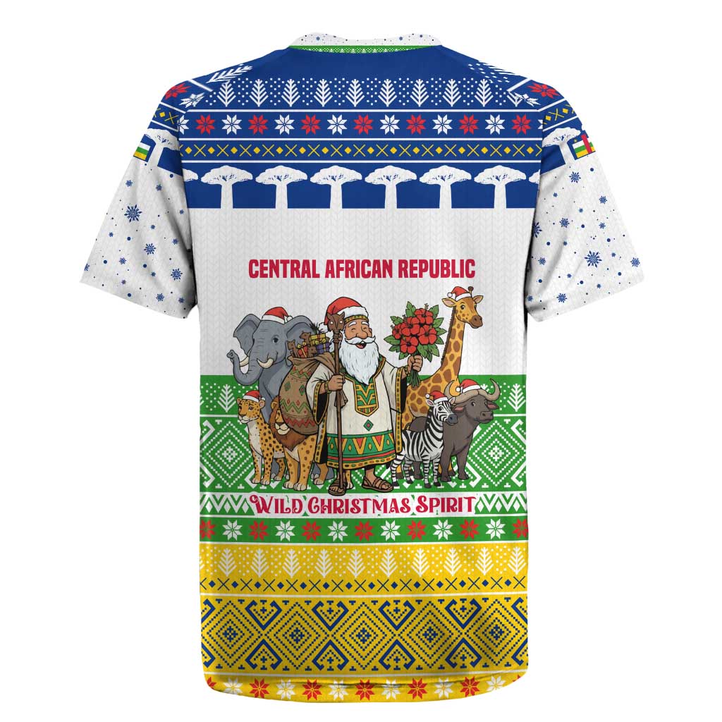 Central African Republic Christmas Rugby Jersey Santa and Safari Animals Baobab Trees Snowflakes - African Pride