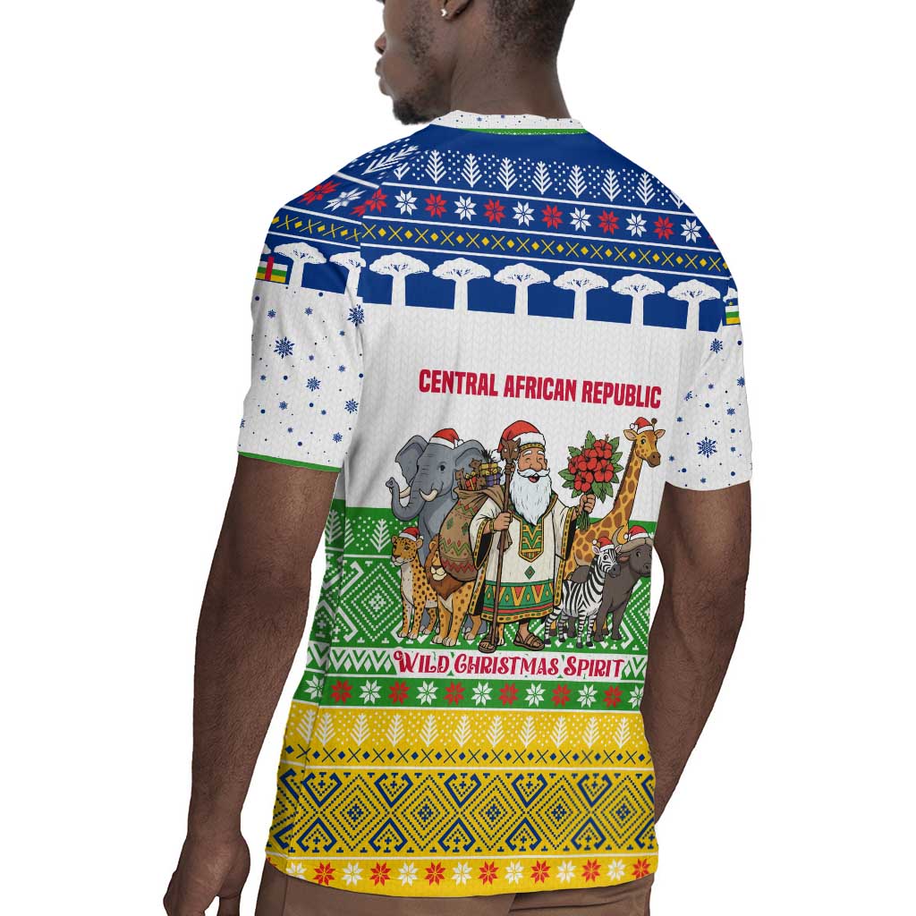 Central African Republic Christmas Rugby Jersey Santa and Safari Animals Baobab Trees Snowflakes - African Pride