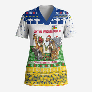 Central African Republic Christmas Scrub Top Santa and Safari Animals Baobab Trees Snowflakes - African Pride