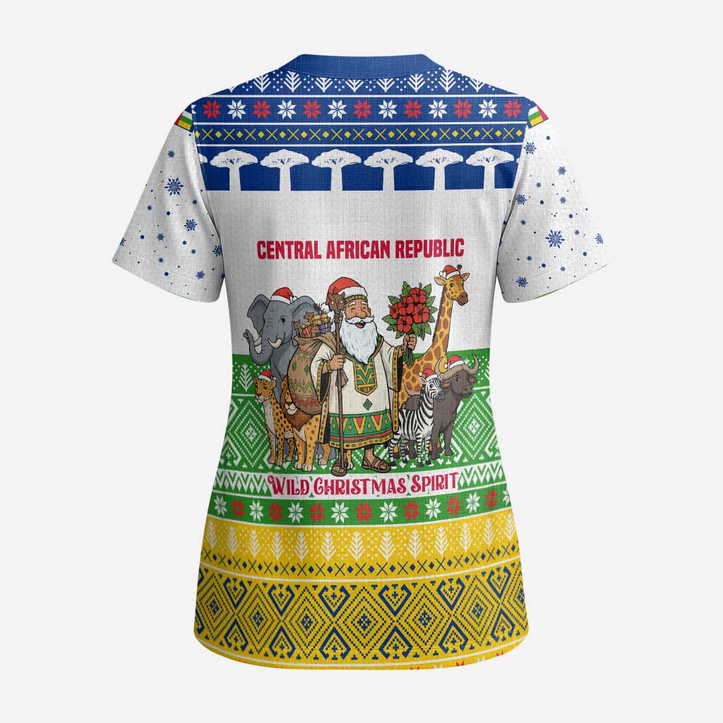 Central African Republic Christmas Scrub Top Santa and Safari Animals Baobab Trees Snowflakes - African Pride