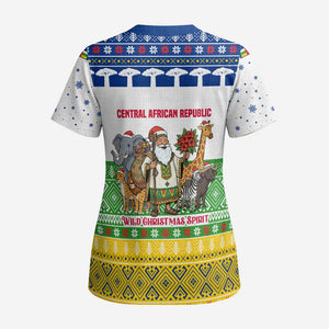 Central African Republic Christmas Scrub Top Santa and Safari Animals Baobab Trees Snowflakes - African Pride