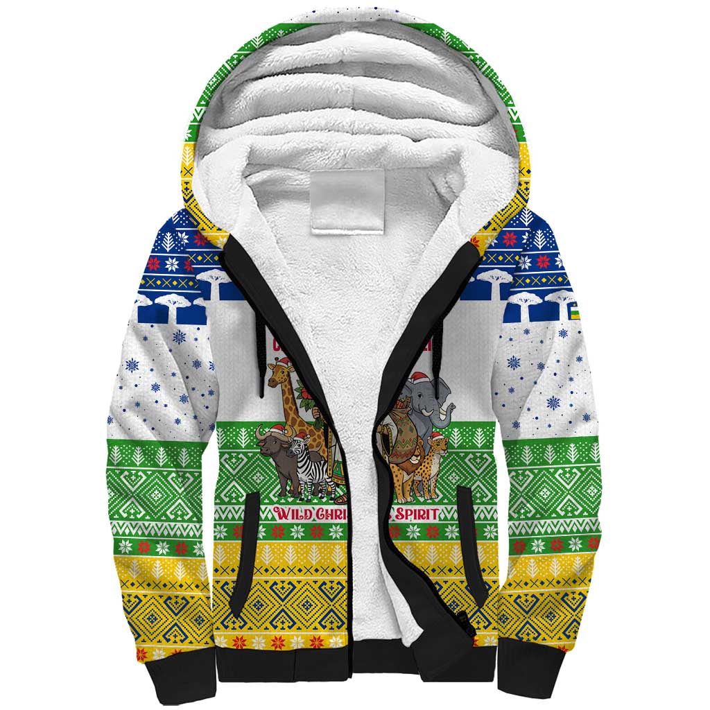 Central African Republic Christmas Sherpa Hoodie Santa and Safari Animals Baobab Trees Snowflakes - African Pride