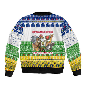 Central African Republic Christmas Sleeve Zip Bomber Jacket Santa and Safari Animals Baobab Trees Snowflakes - African Pride