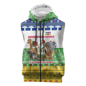 Central African Republic Christmas Sleeveless Zip Hoodie Santa and Safari Animals Baobab Trees Snowflakes - African Pride