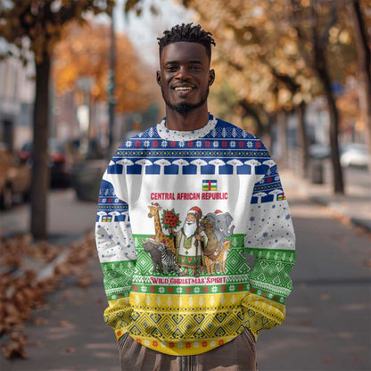 Central African Republic Christmas Sweatshirt Santa and Safari Animals Baobab Trees Snowflakes - African Pride