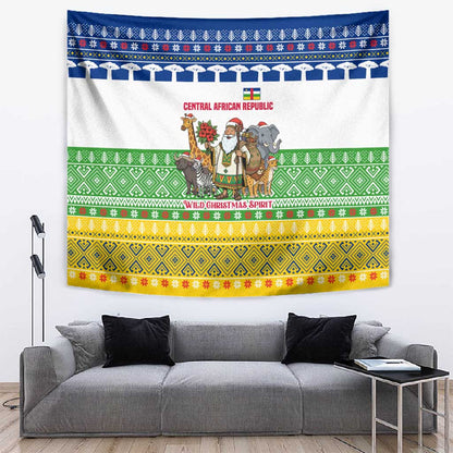 Central African Republic Christmas Tapestry Santa and Safari Animals Baobab Trees Snowflakes - African Pride