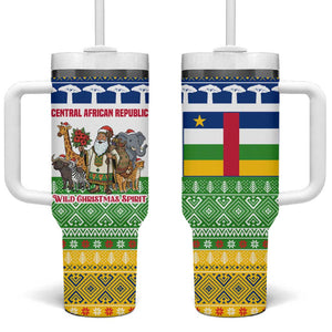 Central African Republic Christmas Tumbler With Handle Santa and Safari Animals Baobab Trees Snowflakes - African Pride