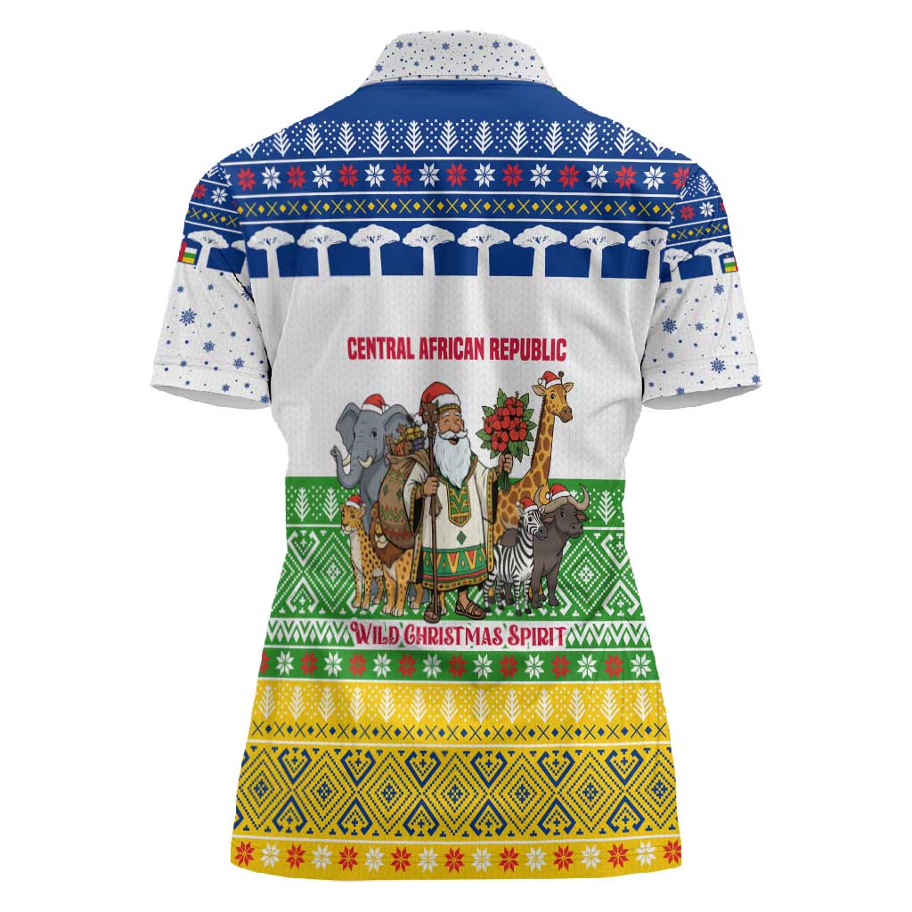 Central African Republic Christmas Women Polo Shirt Santa and Safari Animals Baobab Trees Snowflakes - African Pride