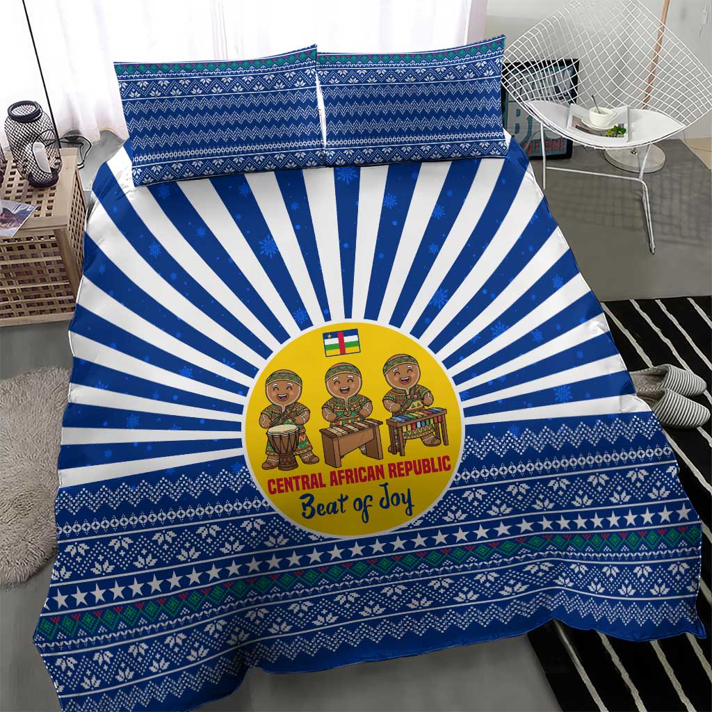 Central African Republic Christmas Bedding Set Drumming Beat of Joy Tribal Pattern and Snowflakes - African Pride