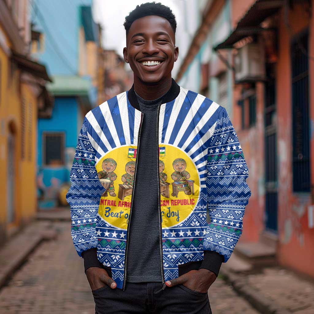 Central African Republic Christmas Bomber Jacket Drumming Beat of Joy Tribal Pattern and Snowflakes - African Pride