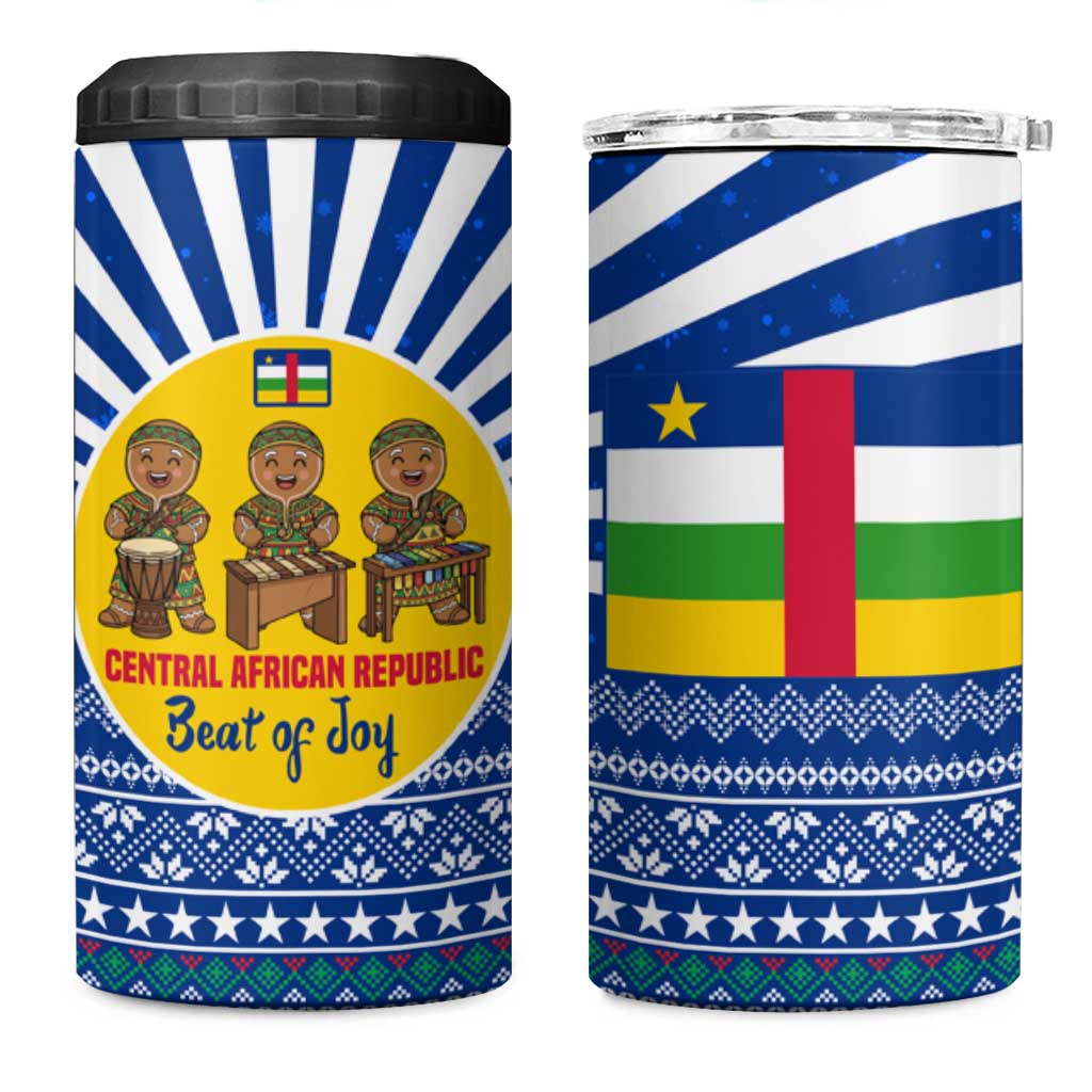 Central African Republic Christmas 4 in 1 Can Cooler Tumbler Drumming Beat of Joy Tribal Pattern and Snowflakes - African Pride