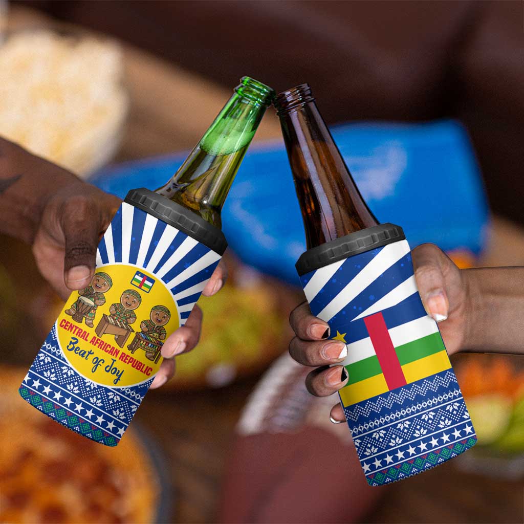Central African Republic Christmas 4 in 1 Can Cooler Tumbler Drumming Beat of Joy Tribal Pattern and Snowflakes - African Pride