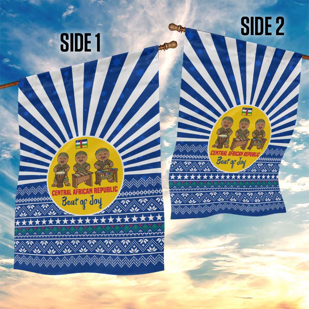 Central African Republic Christmas Garden Flag Drumming Beat of Joy Tribal Pattern and Snowflakes - African Pride
