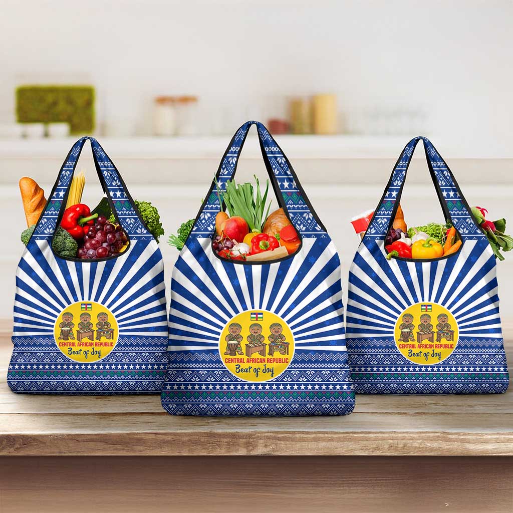 Central African Republic Christmas Grocery Bag Drumming Beat of Joy Tribal Pattern and Snowflakes - African Pride