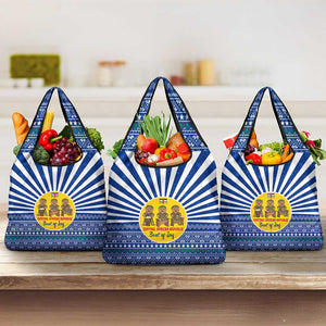Central African Republic Christmas Grocery Bag Drumming Beat of Joy Tribal Pattern and Snowflakes - African Pride