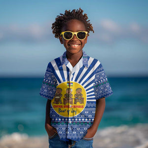 Central African Republic Christmas Kid Hawaiian Shirt Drumming Beat of Joy Tribal Pattern and Snowflakes - African Pride