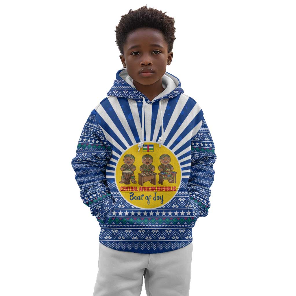 Central African Republic Christmas Kid Hoodie Drumming Beat of Joy Tribal Pattern and Snowflakes - African Pride