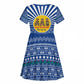 Central African Republic Christmas Kid Short Sleeve Dress Drumming Beat of Joy Tribal Pattern and Snowflakes - African Pride