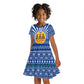 Central African Republic Christmas Kid Short Sleeve Dress Drumming Beat of Joy Tribal Pattern and Snowflakes - African Pride