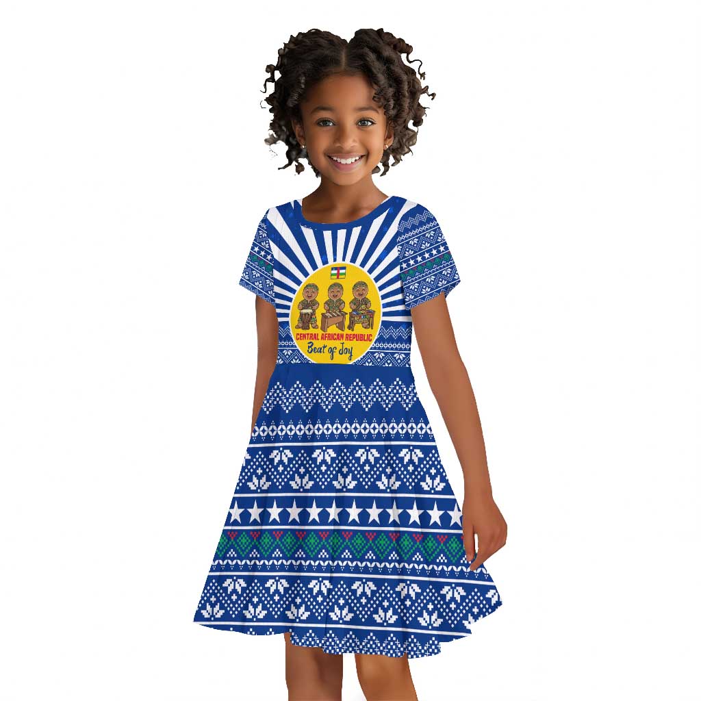 Central African Republic Christmas Kid Short Sleeve Dress Drumming Beat of Joy Tribal Pattern and Snowflakes - African Pride