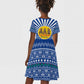 Central African Republic Christmas Kid Short Sleeve Dress Drumming Beat of Joy Tribal Pattern and Snowflakes - African Pride