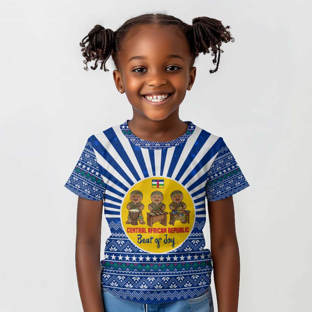 Central African Republic Christmas Kid T shirt Drumming Beat of Joy Tribal Pattern and Snowflakes - African Pride