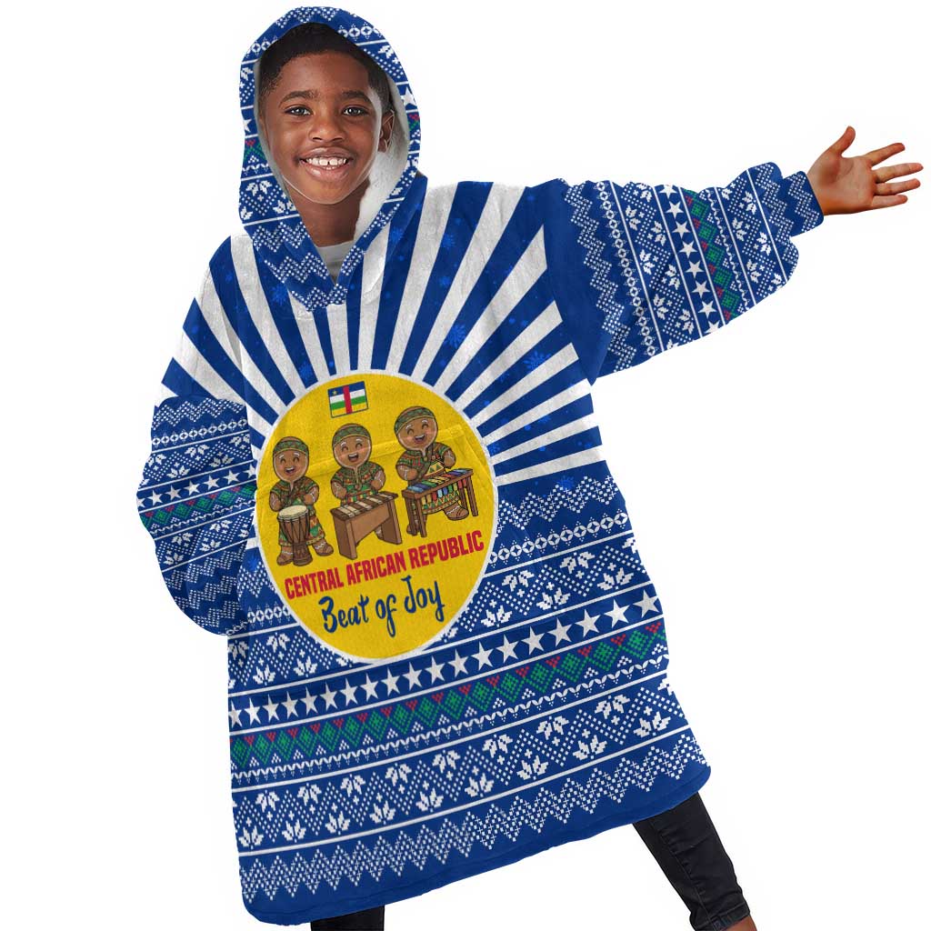 Central African Republic Christmas Kid Wearable Blanket Hoodie Drumming Beat of Joy Tribal Pattern and Snowflakes - African Pride