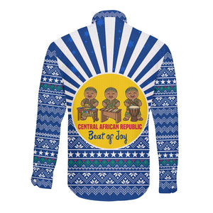 Central African Republic Christmas Long Sleeve Button Shirt Drumming Beat of Joy Tribal Pattern and Snowflakes - African Pride