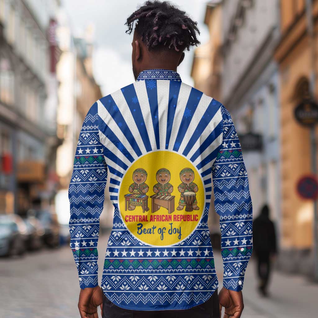 Central African Republic Christmas Long Sleeve Button Shirt Drumming Beat of Joy Tribal Pattern and Snowflakes - African Pride